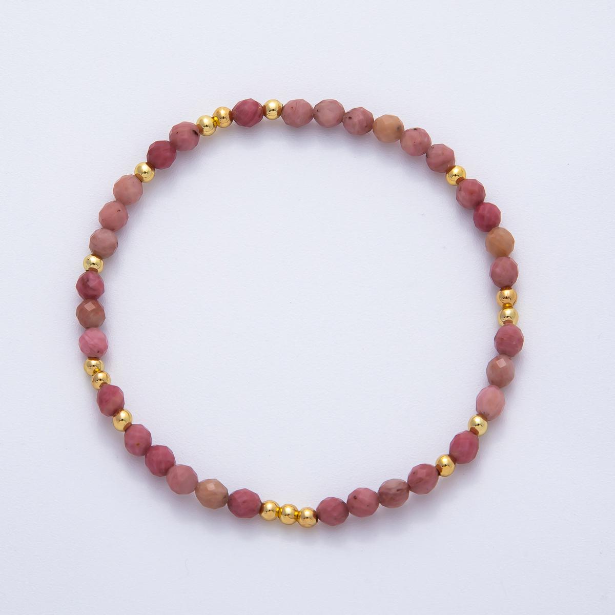 Dainty Beaded Stretch Bracelet Gemstone Gold 4mm Seed Bead Bracelets Dainty Layering Stack Jewelry WA-3451