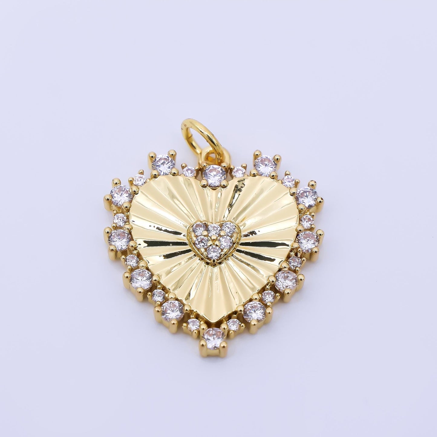 24K Gold Filled 20mm Clear & Fuchsia CZ Royal Heart Charm | AH-554
