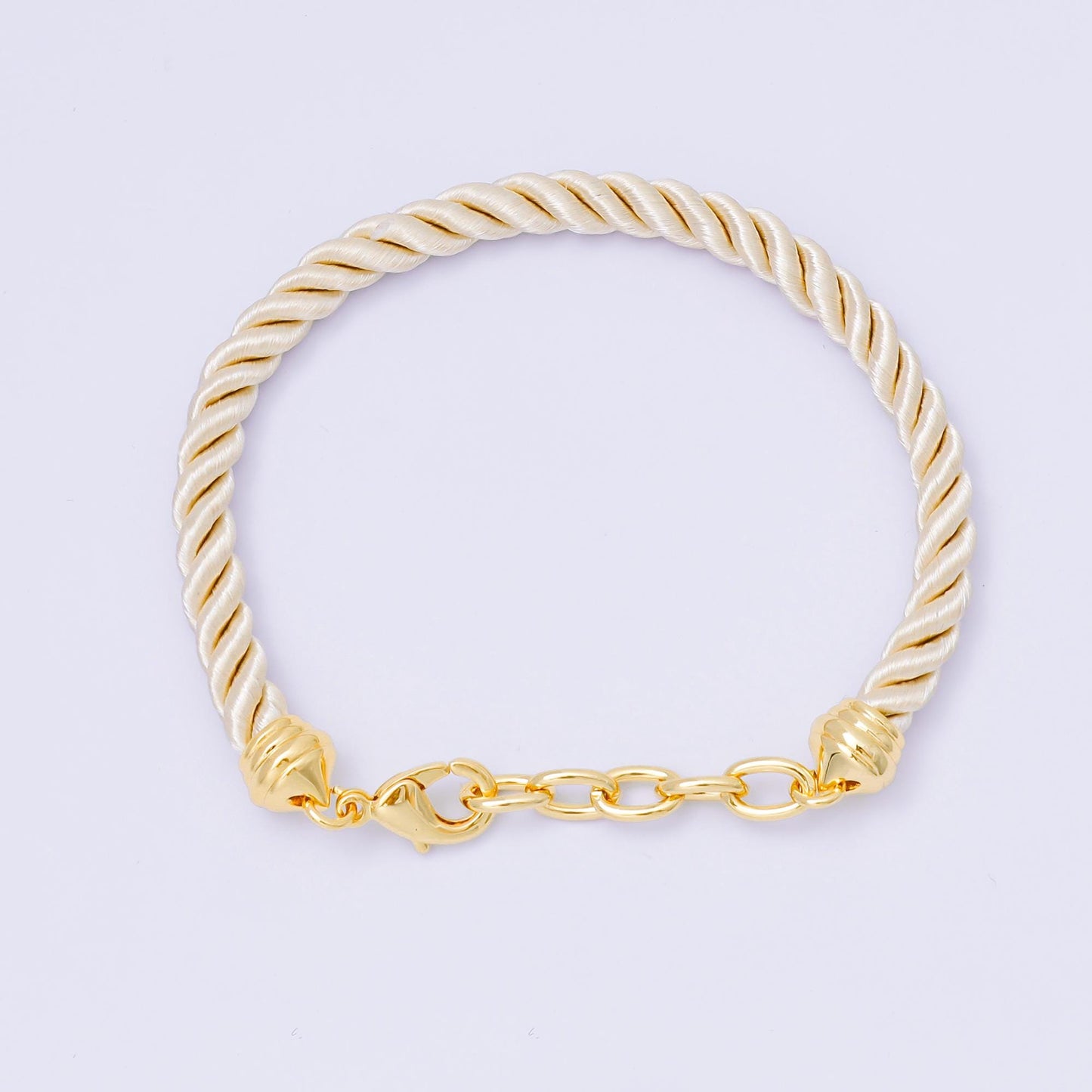 24K Gold Filled Pink & Beige Twisted Braided Cord Chain Bracelet | WA-3831 - WA-3833