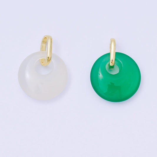 24K Gold Filled 15mm White, Green Agate Gemstone Round Pendant | AA1618