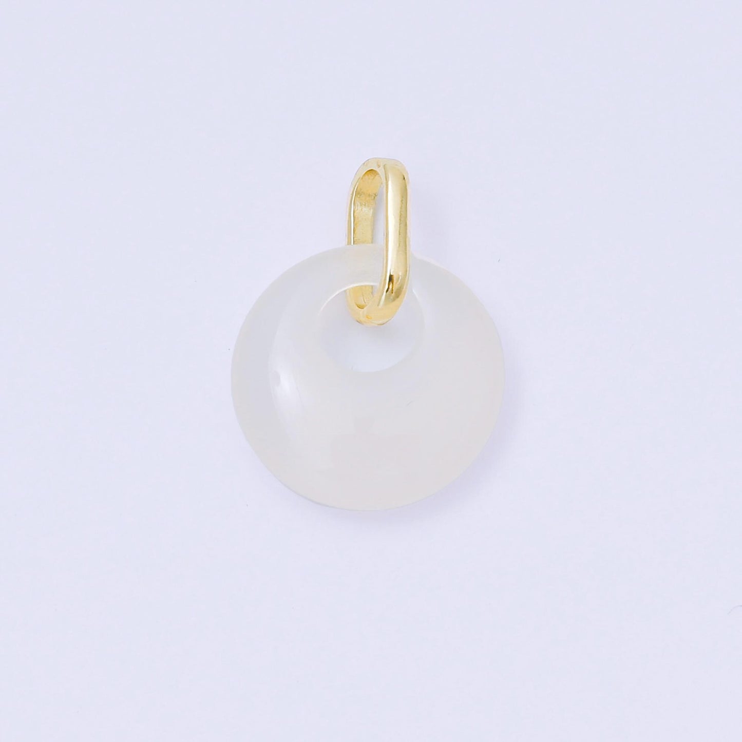 24K Gold Filled 15mm White, Green Agate Gemstone Round Pendant | AA1618