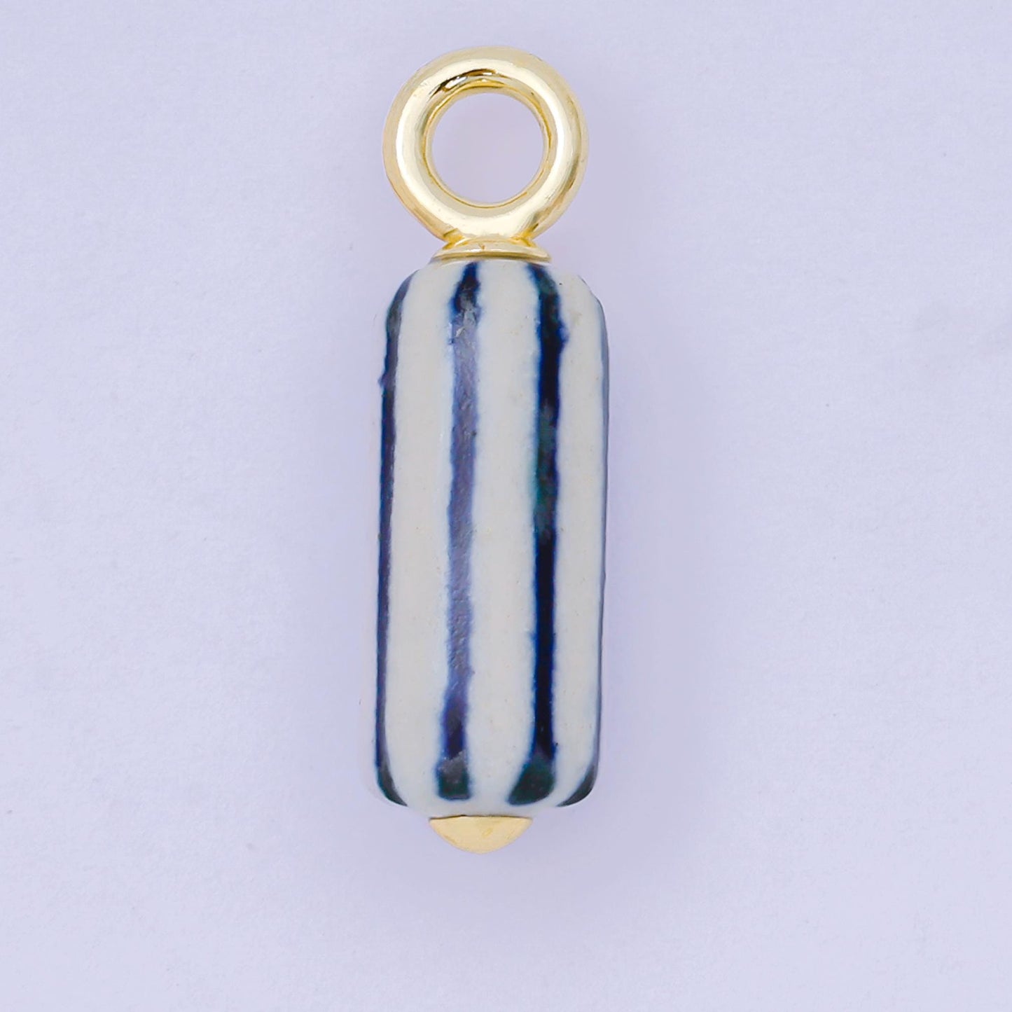 24K Gold Filled 28.5mm Blue-White Linear Cylinder Porcelain Drop Charm | AF1285