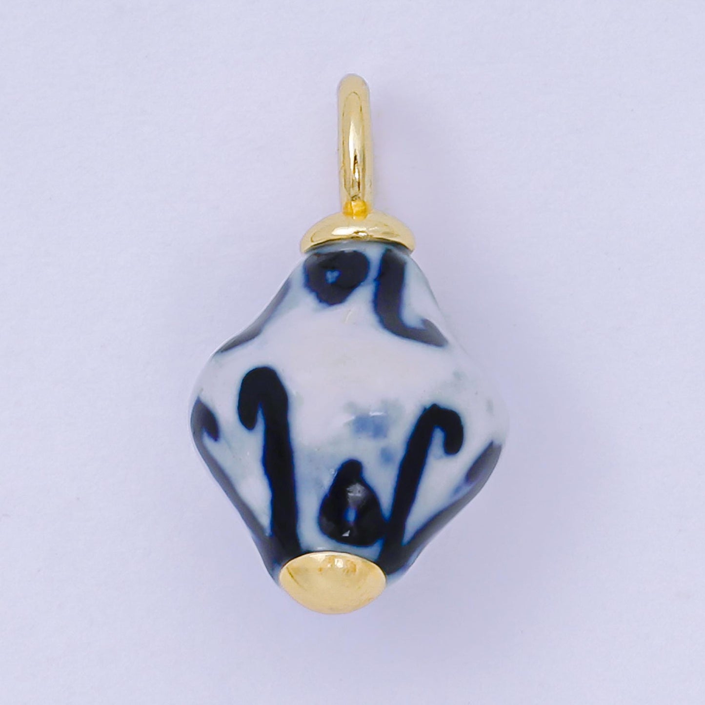 24K Gold Filled Blue Geometric Porcelain Cylinder Drop Charm | AF1283