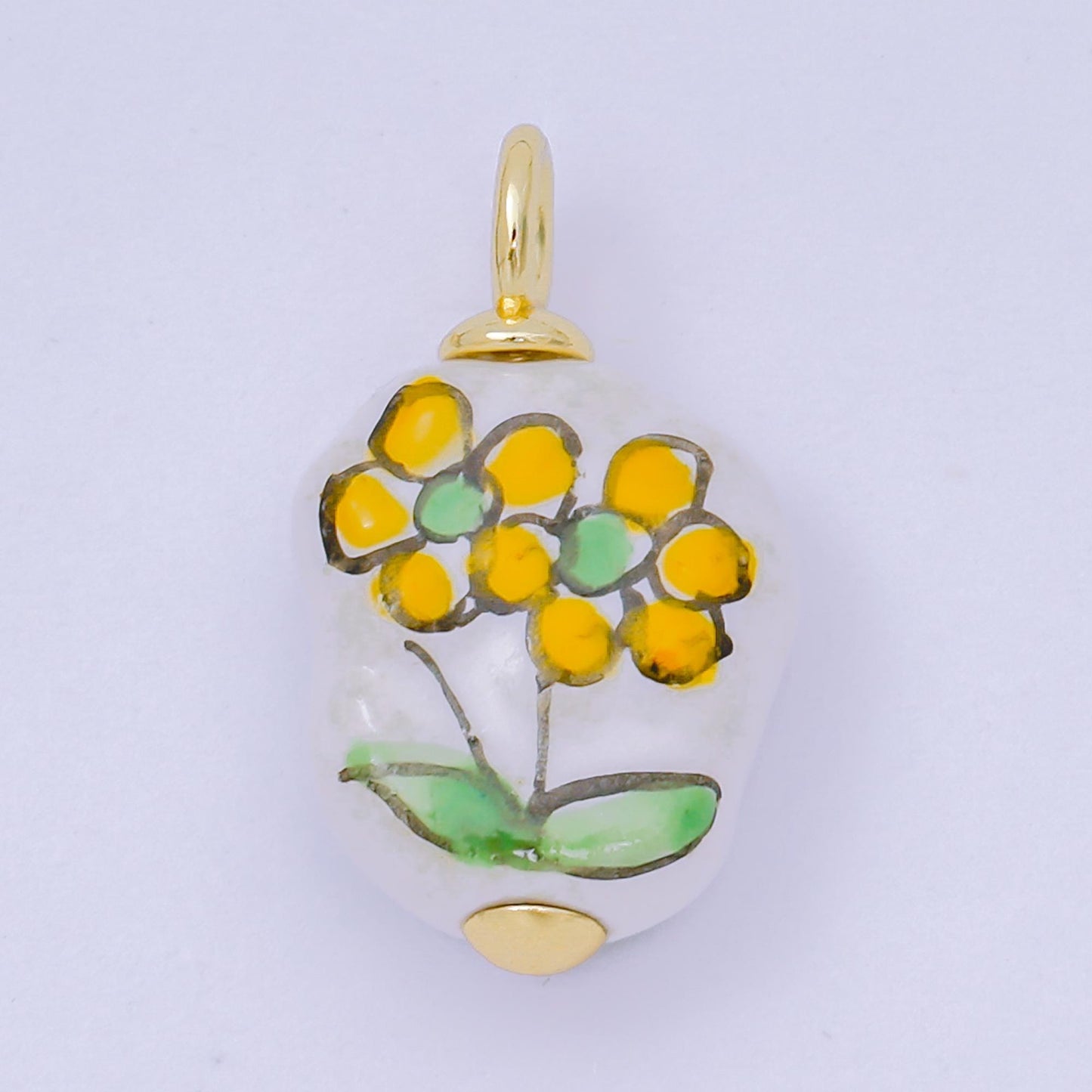 24K Gold Filled Yellow Daisy Flower Handmade Painted Baroque Freshwater Pearl Charm | AF1278