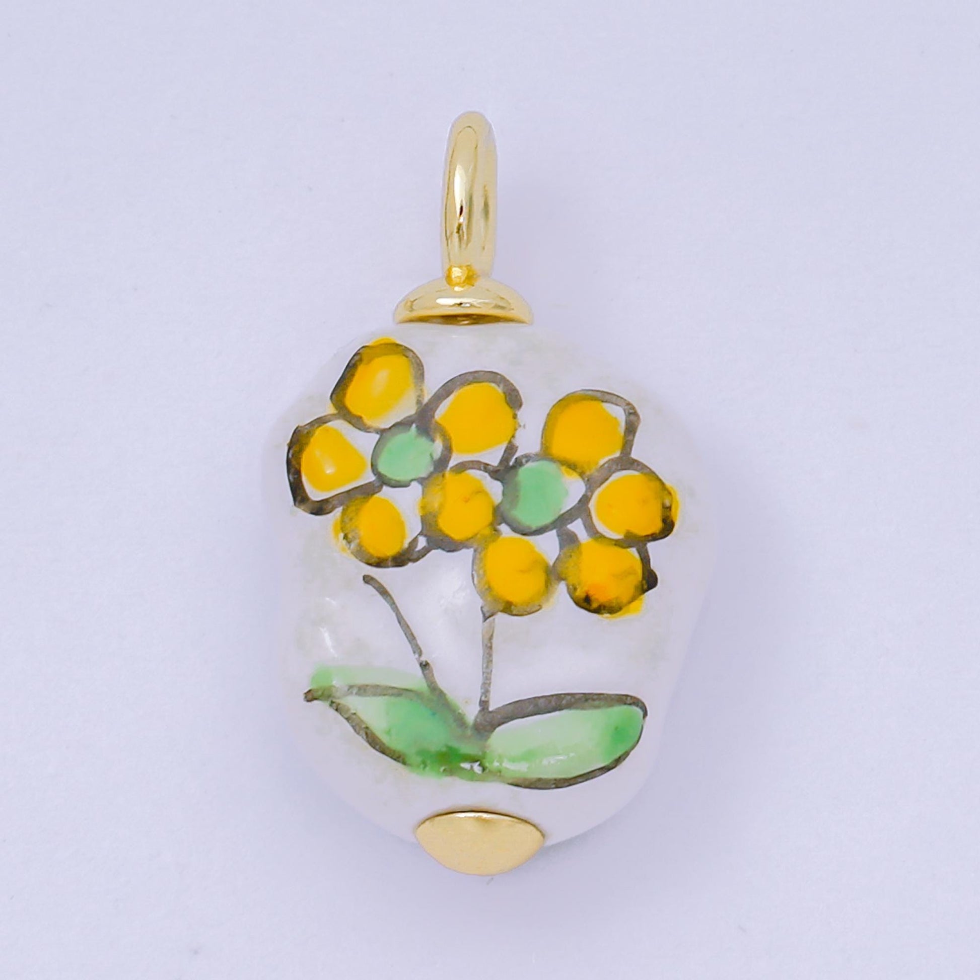 24K Gold Filled Yellow Daisy Flower Handmade Painted Baroque Freshwater Pearl Charm | AF1278