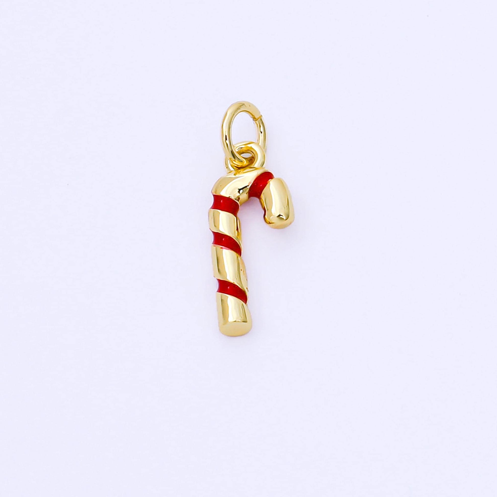 Dainty 18K Gold Filled Candy Cane Charm with Red Enamel, Christmas Holiday Pendant for DIY Earrings or Bracelet AF-1297