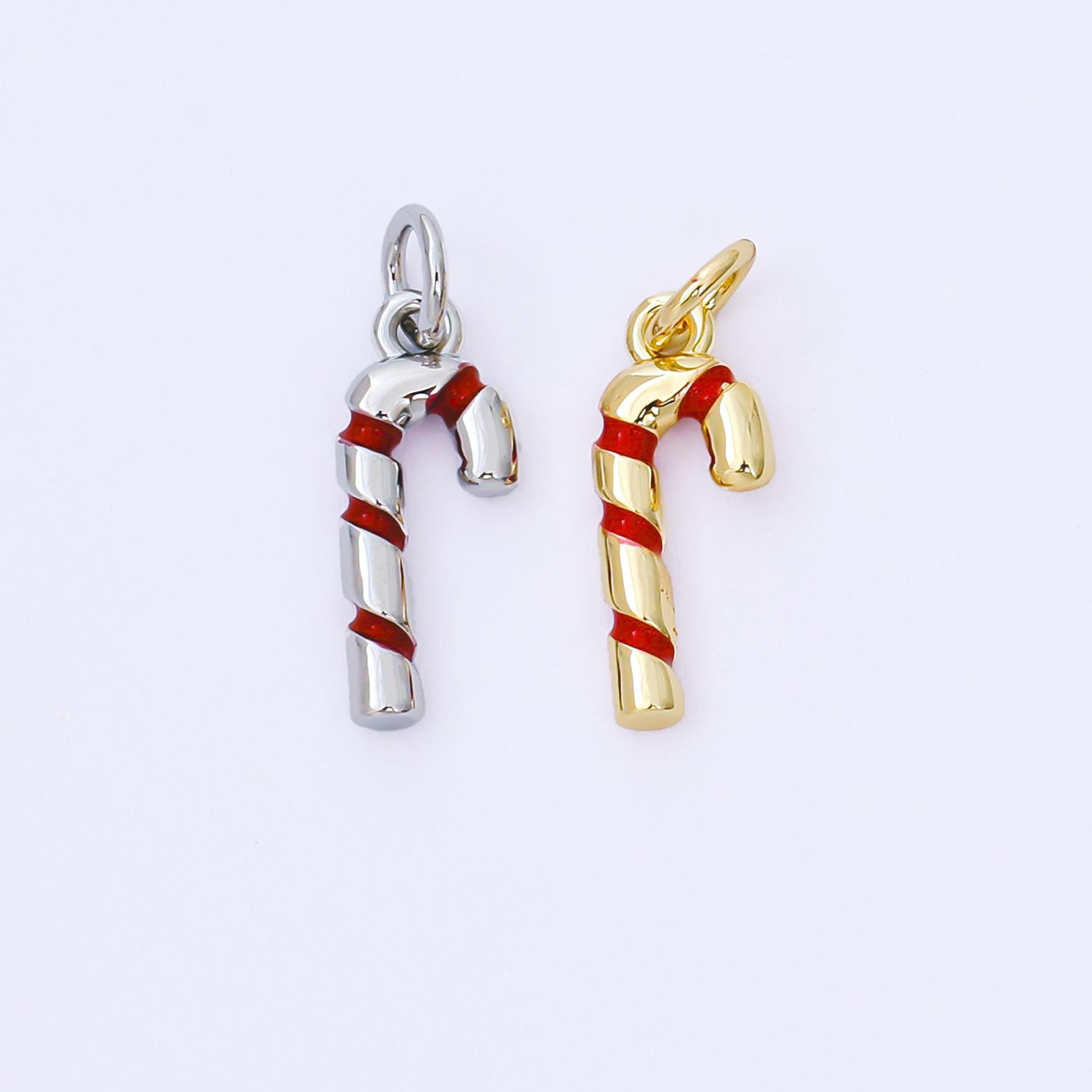 Dainty 18K Gold Filled Candy Cane Charm with Red Enamel, Christmas Holiday Pendant for DIY Earrings or Bracelet AF-1297