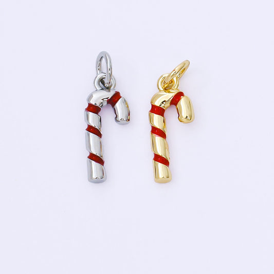 Dainty 18K Gold Filled Candy Cane Charm with Red Enamel, Christmas Holiday Pendant for DIY Earrings or Bracelet AF-1297