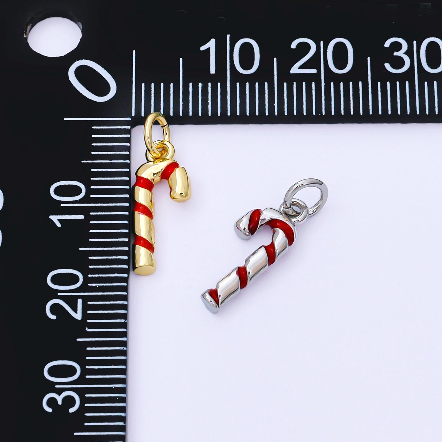 Dainty 18K Gold Filled Candy Cane Charm with Red Enamel, Christmas Holiday Pendant for DIY Earrings or Bracelet AF-1297