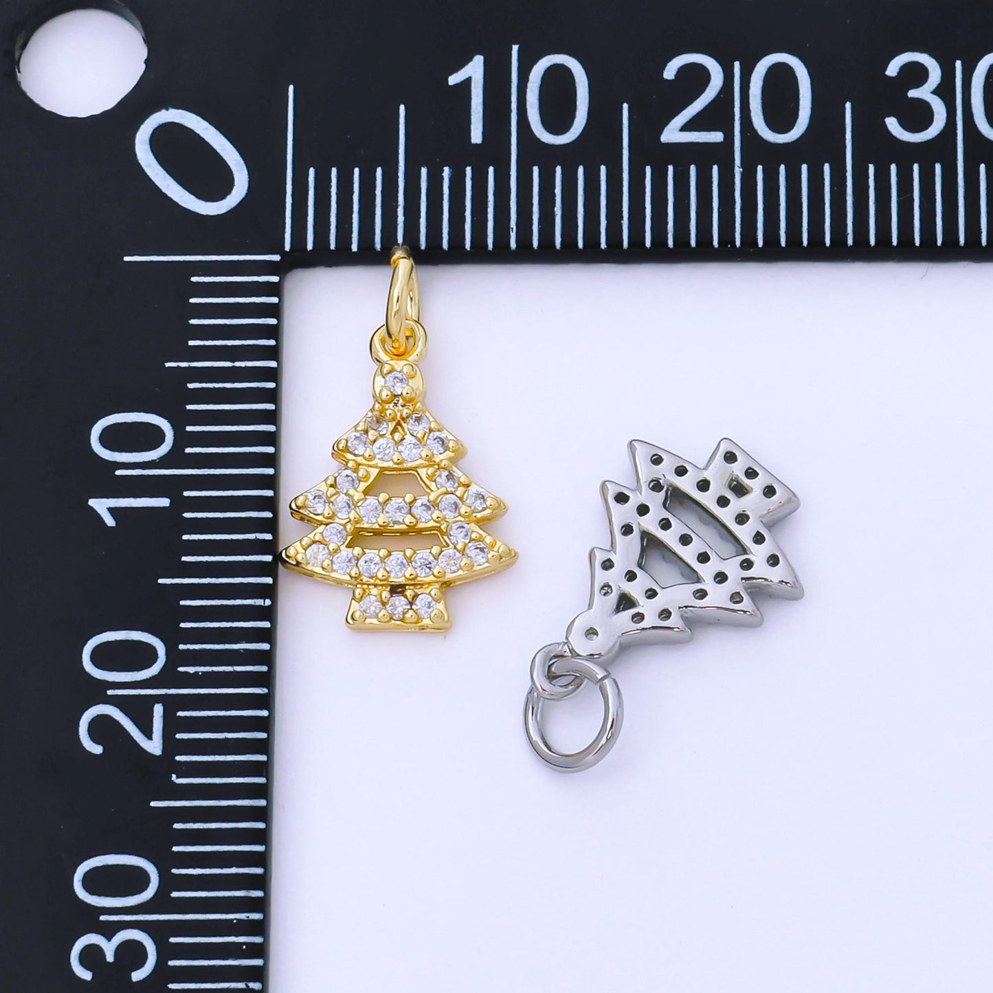 Dainty 18K Gold Filled Christmas Tree Charm with Clear CZ Christmas Holiday Pendant for DIY Earrings or Bracelet AF-1552
