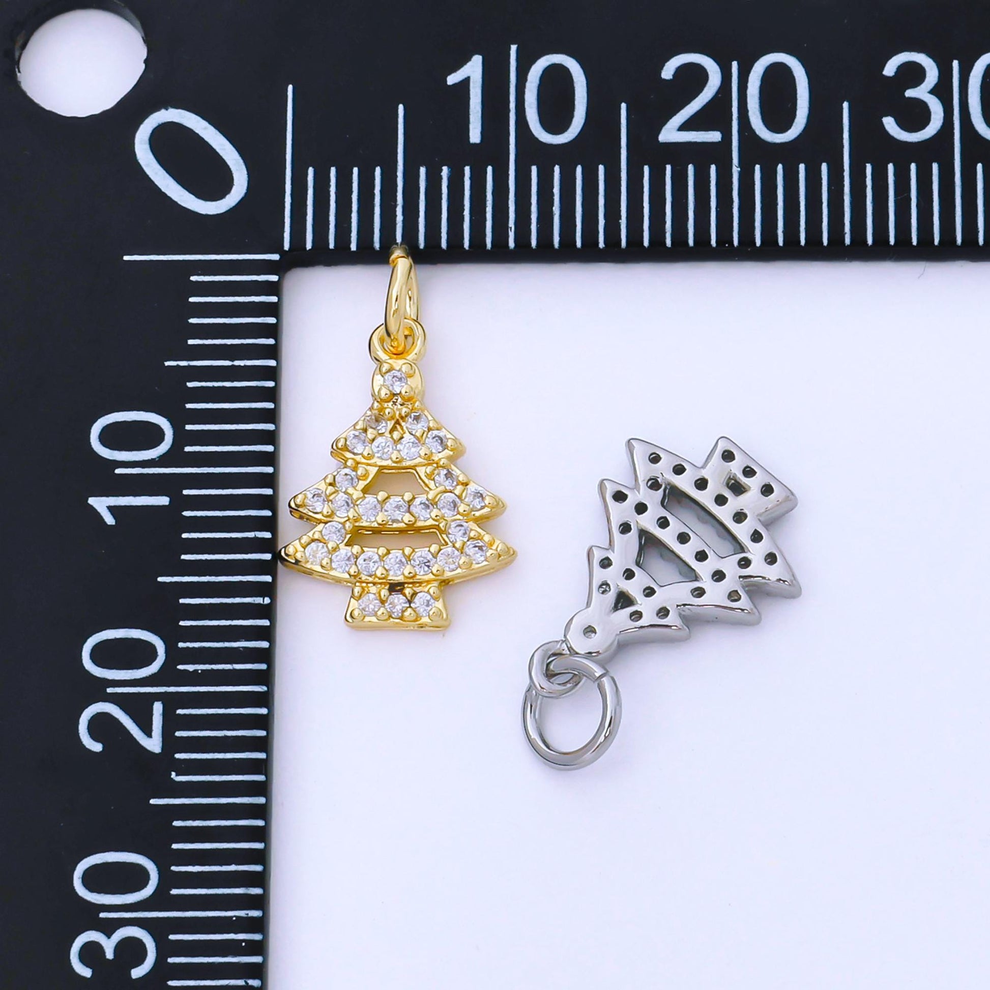 Dainty 18K Gold Filled Christmas Tree Charm with Clear CZ Christmas Holiday Pendant for DIY Earrings or Bracelet AF-1552