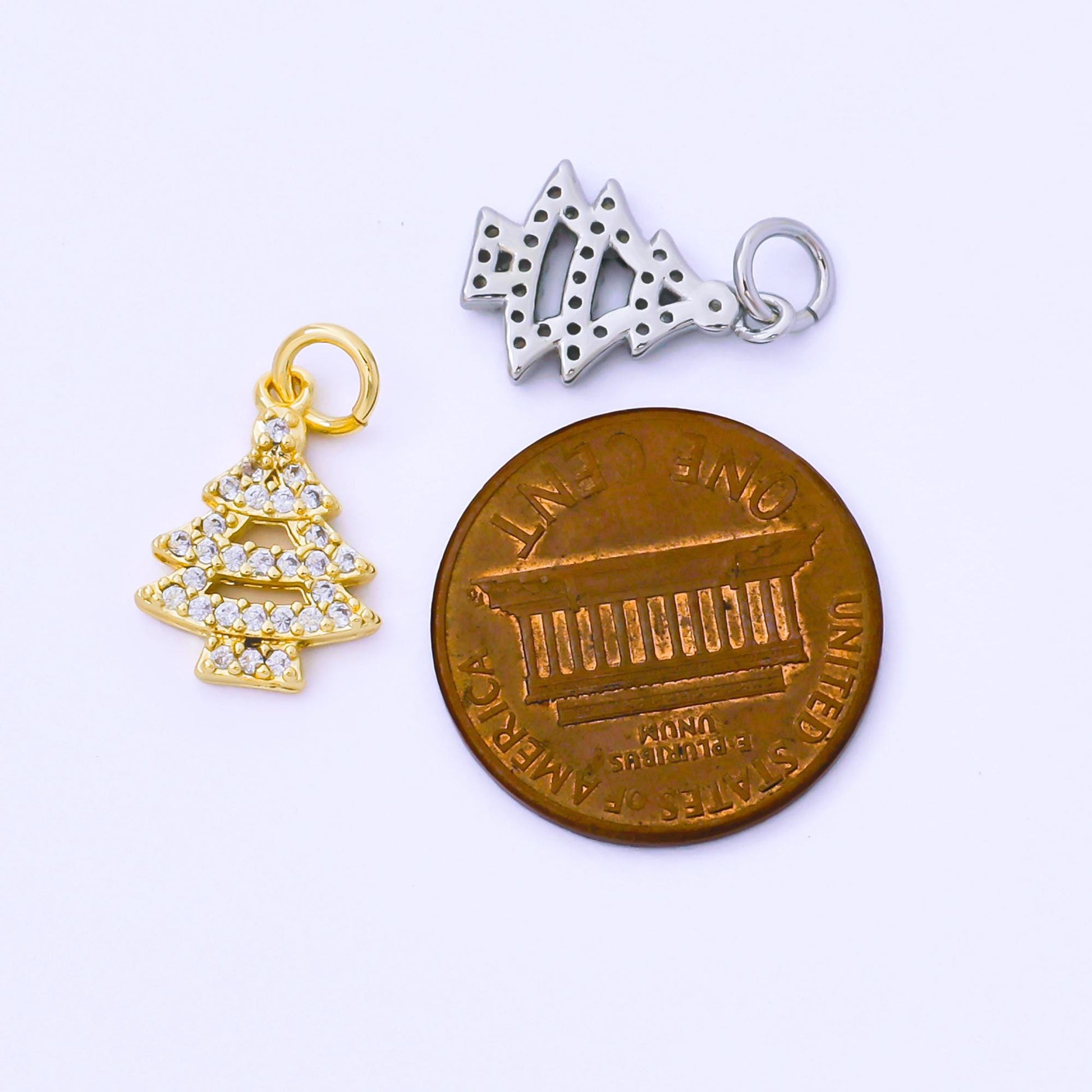 Dainty 18K Gold Filled Christmas Tree Charm with Clear CZ Christmas Holiday Pendant for DIY Earrings or Bracelet AF-1552