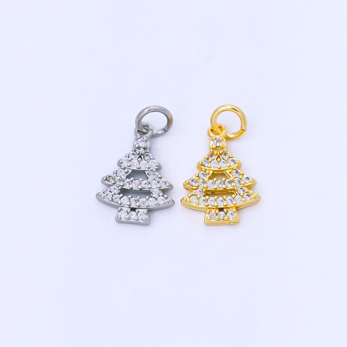 Dainty 18K Gold Filled Christmas Tree Charm with Clear CZ Christmas Holiday Pendant for DIY Earrings or Bracelet AF-1552
