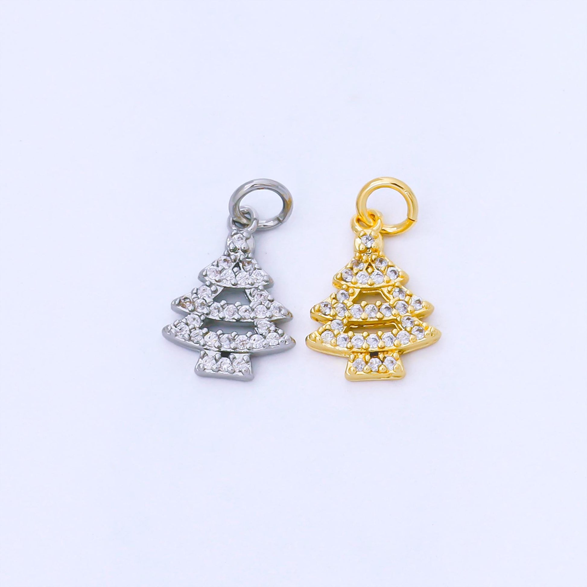 Dainty 18K Gold Filled Christmas Tree Charm with Clear CZ Christmas Holiday Pendant for DIY Earrings or Bracelet AF-1552