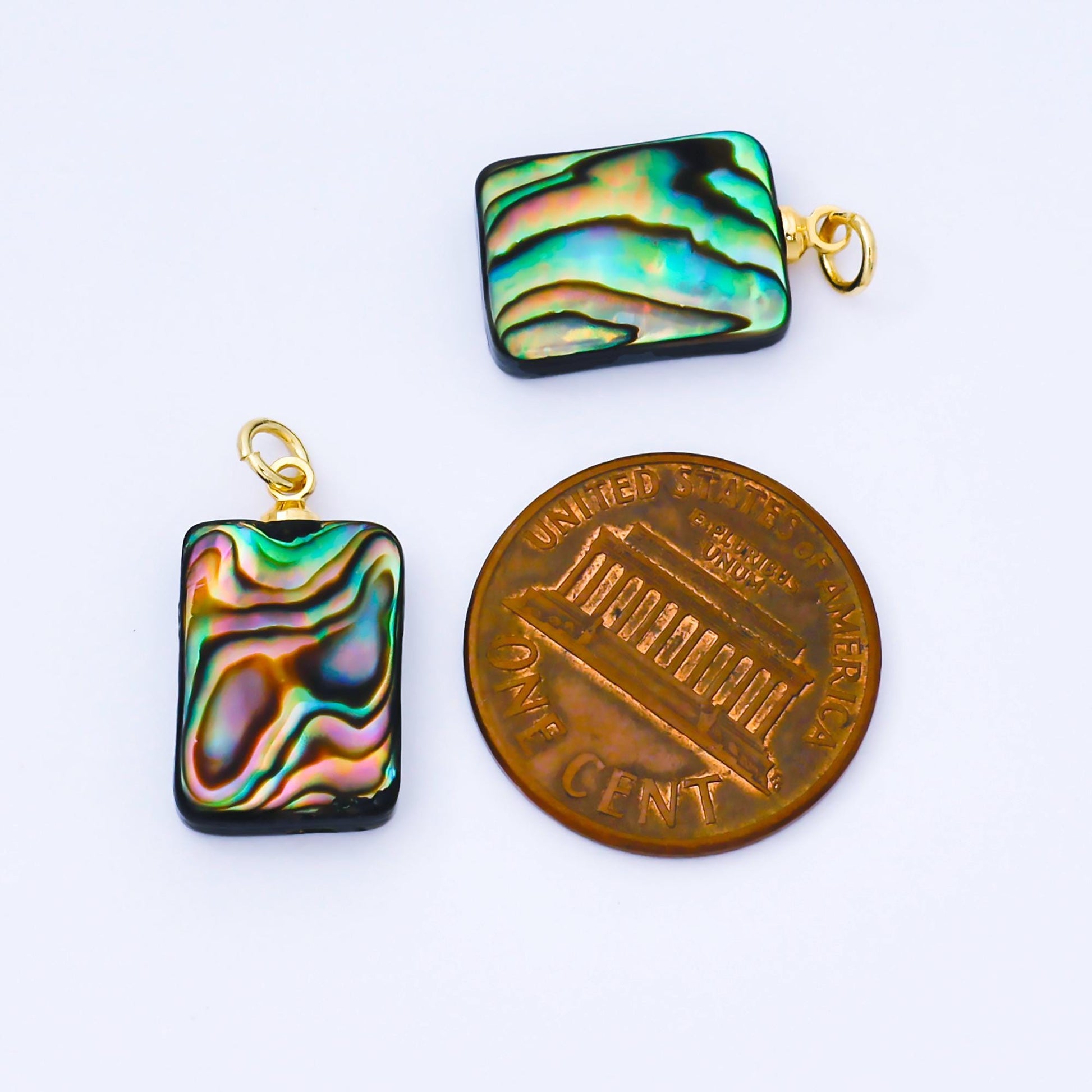 Dainty Abalone Rectangle Tag Drop Charm Shell Pendant | AF-584
