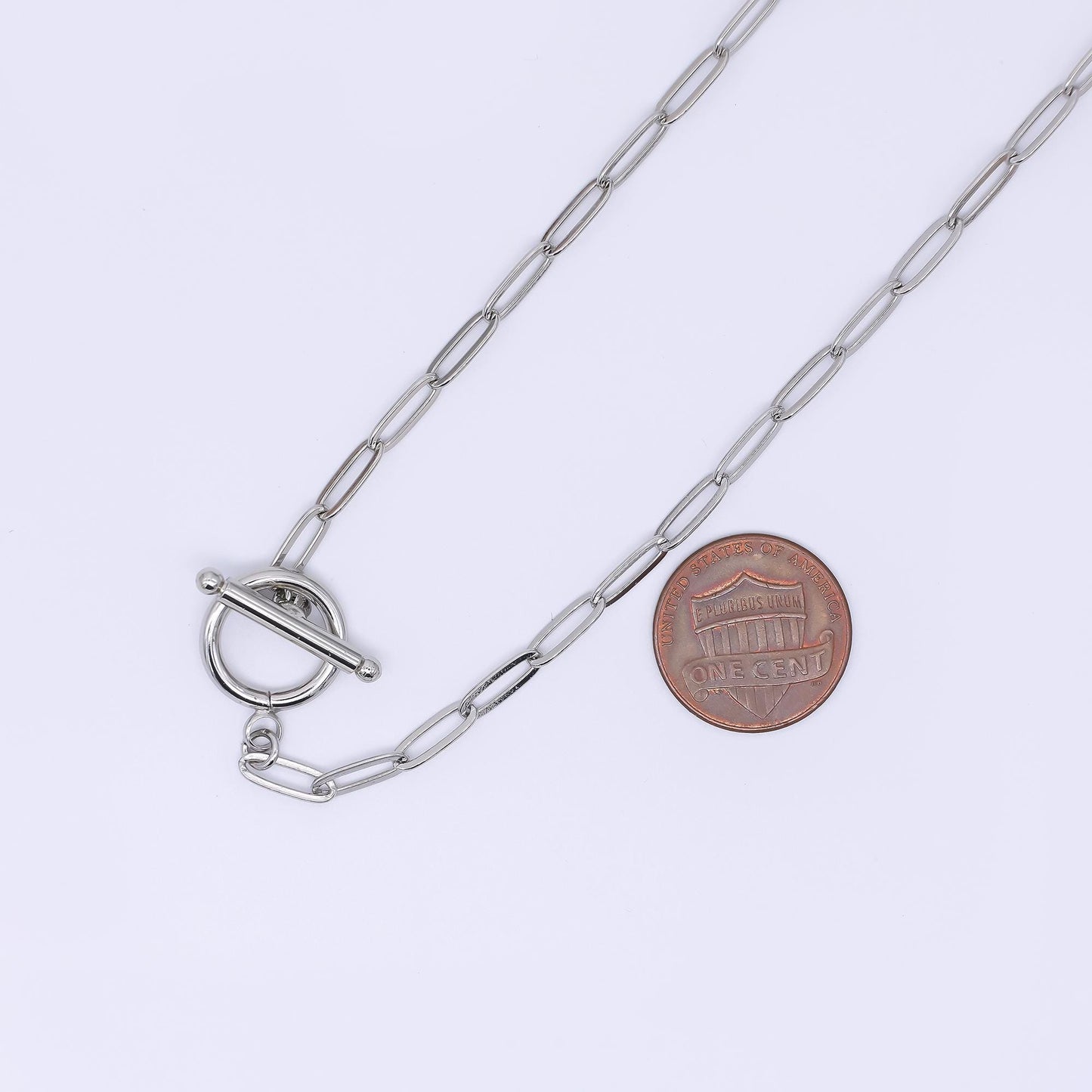 Rhodium Plated 3.5mm Toggle Paperclip Chain 19.5 Inch Necklace w. Extender | WA-3243