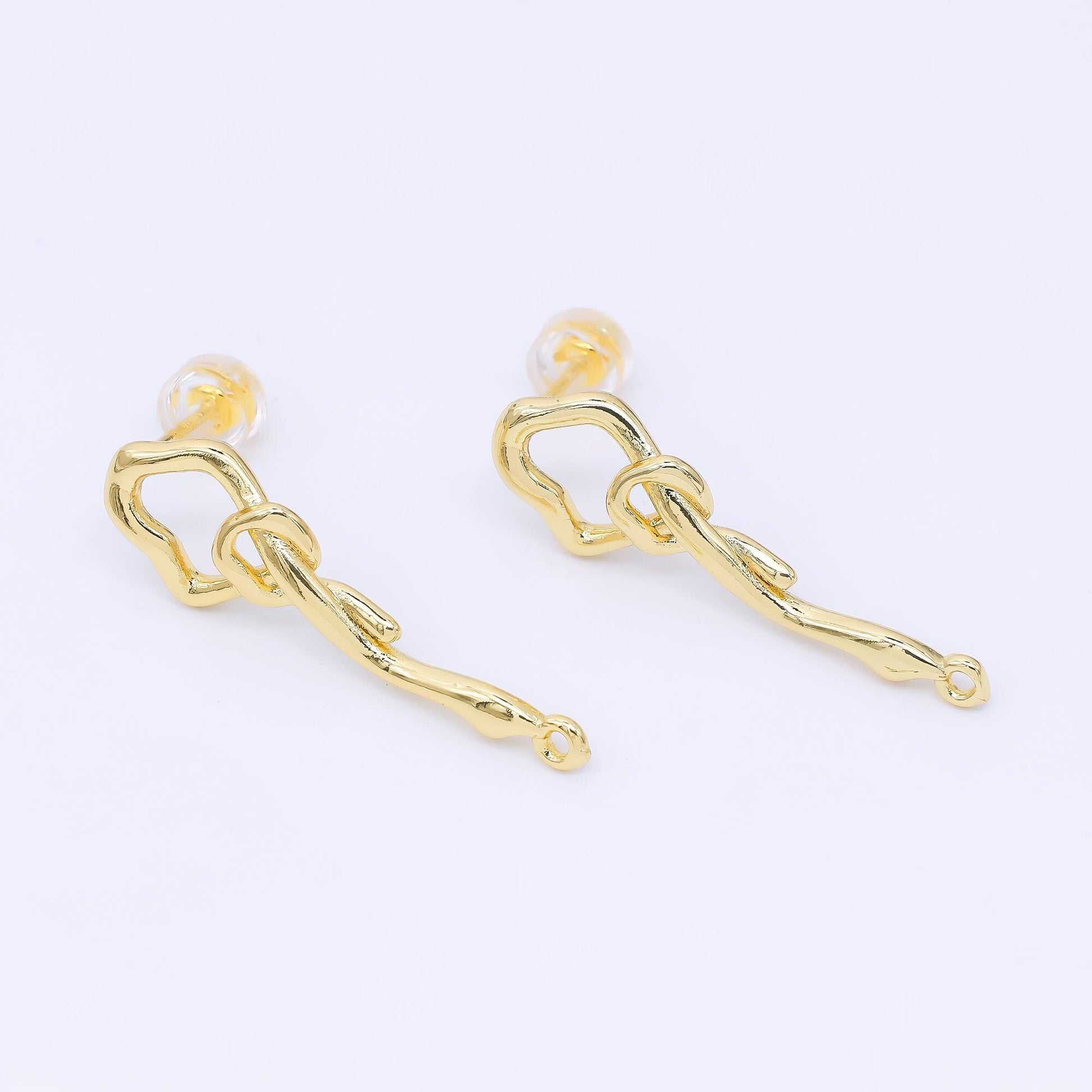 24K Gold Filled 30mm Molten Drip Knot Drop Stud Earrings Findings | Z1278