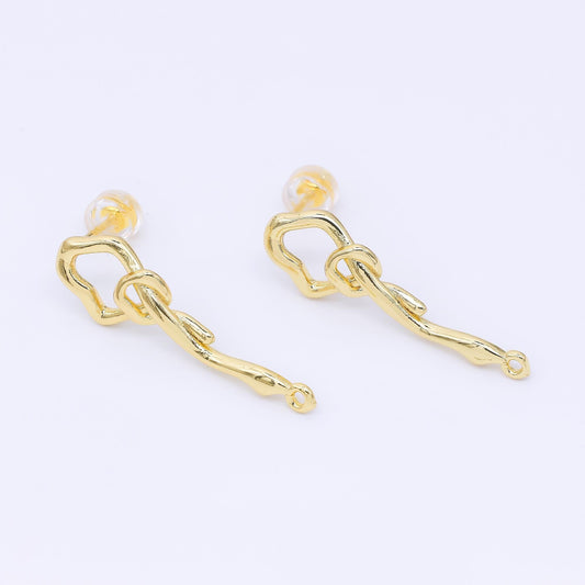 24K Gold Filled 30mm Molten Drip Knot Drop Stud Earrings Findings | Z1278