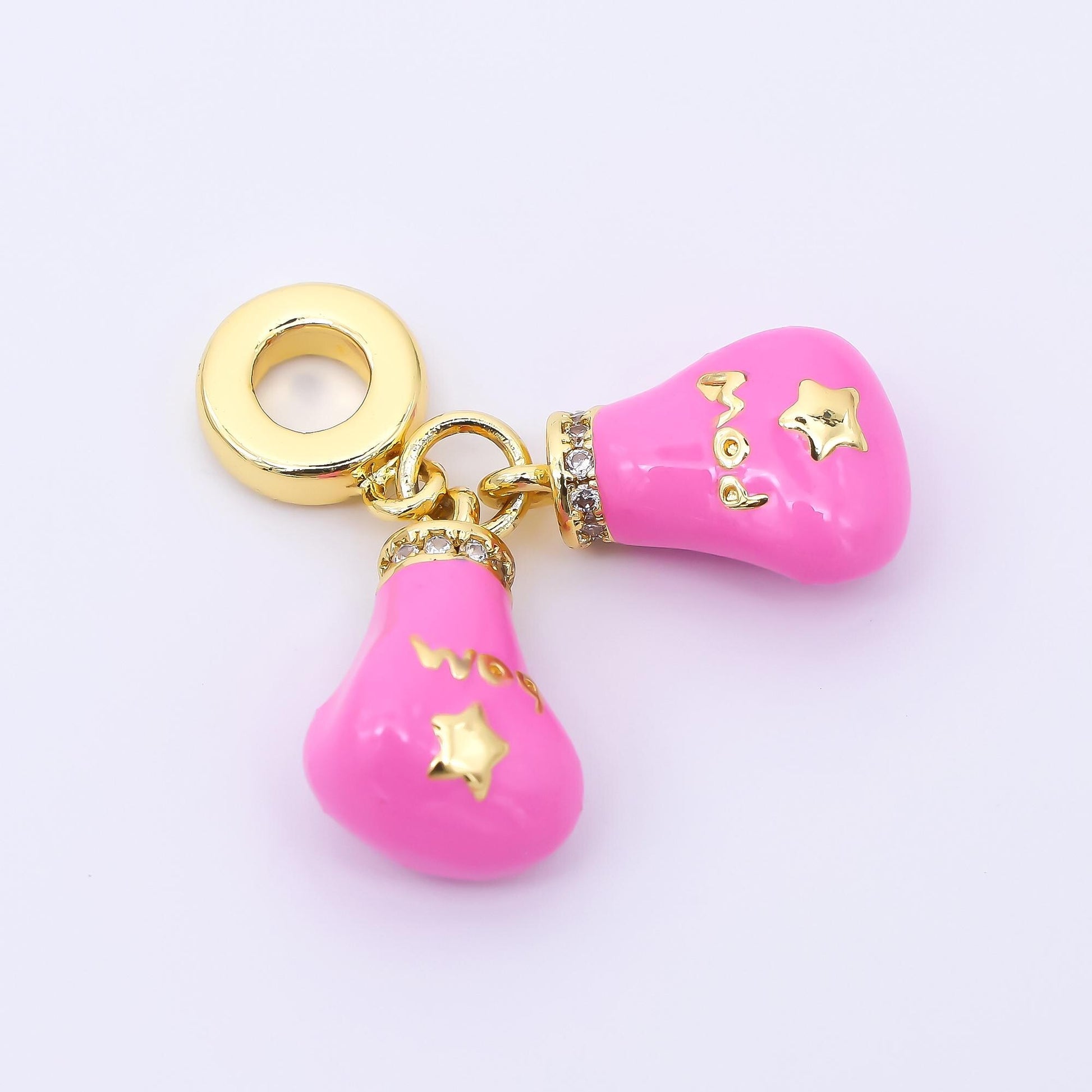 24K Gold Filled Pink Enamel Micro Paved CZ Boxing Glove Sports Drop Rondelle Charm | AC1615