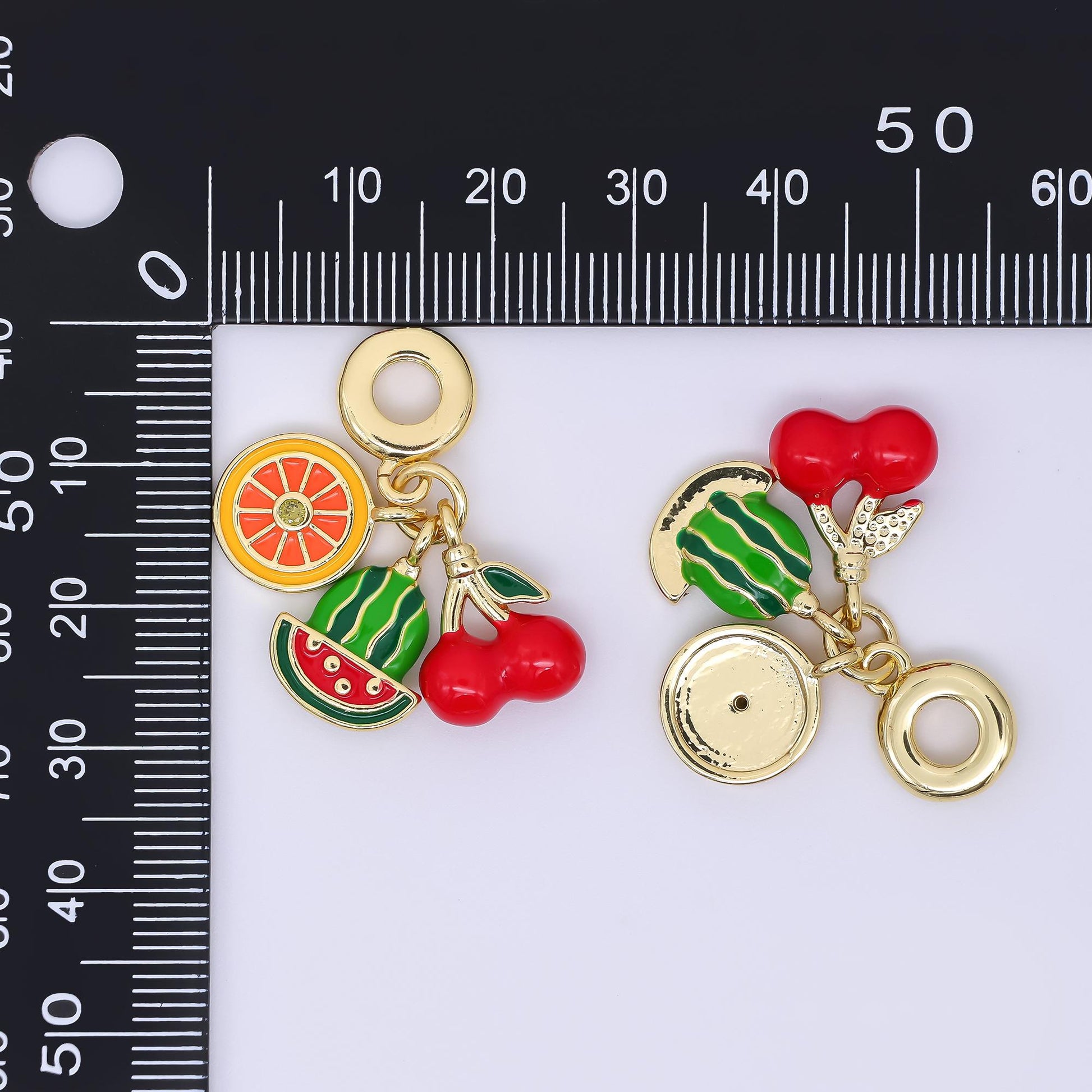 24K Gold Filled Orange Watermelon Cherry Fruit Enamel Drop Rondelle Charm | AC1639
