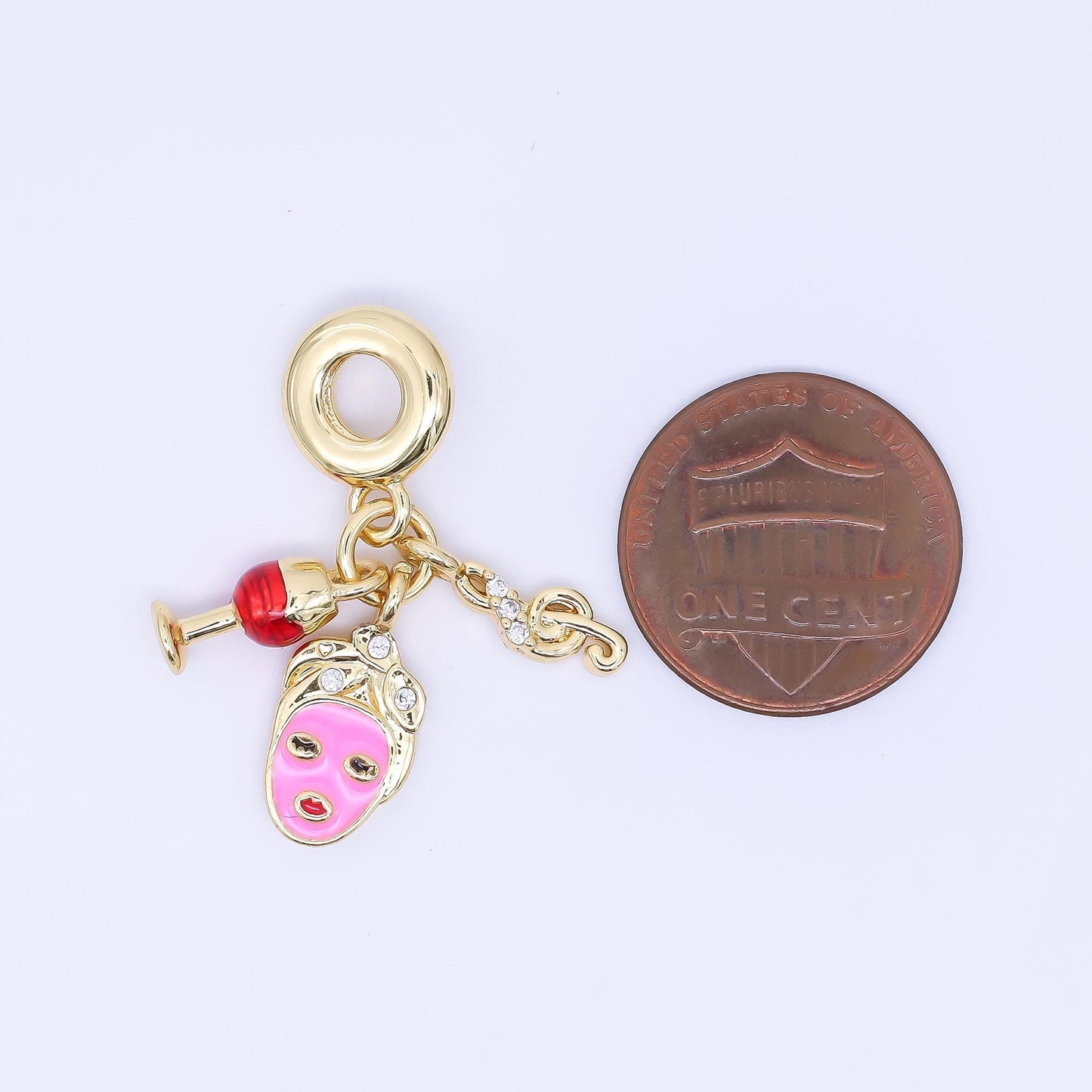 24K Gold Filled Self Care Face Masks Wine Music Micro Paved CZ Drop Rondelle Charm | AC1618