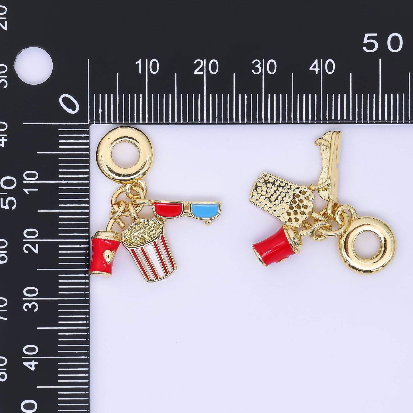 24K Gold Filled Movie Theatre Glasses Popcorn Soda Enamel Drop Rondelle Charm | AC1619