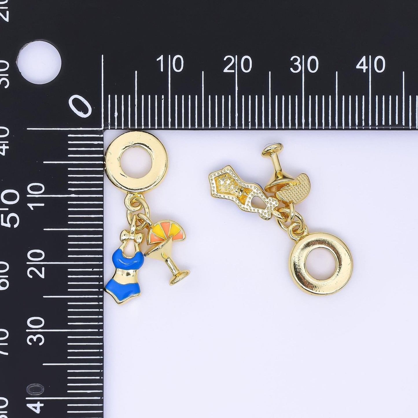24K Gold Filled Summer Bikini Piña Colada Enamel Drop Rondelle Charm | AC1649