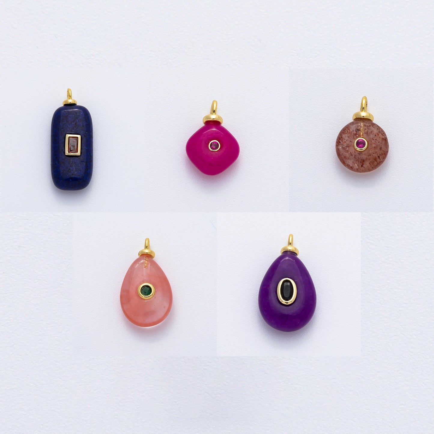 Teardrop Round Gemstone Pendant Amethyst, Quartz Stone Pendant 18k Gold Filled Peg Bail