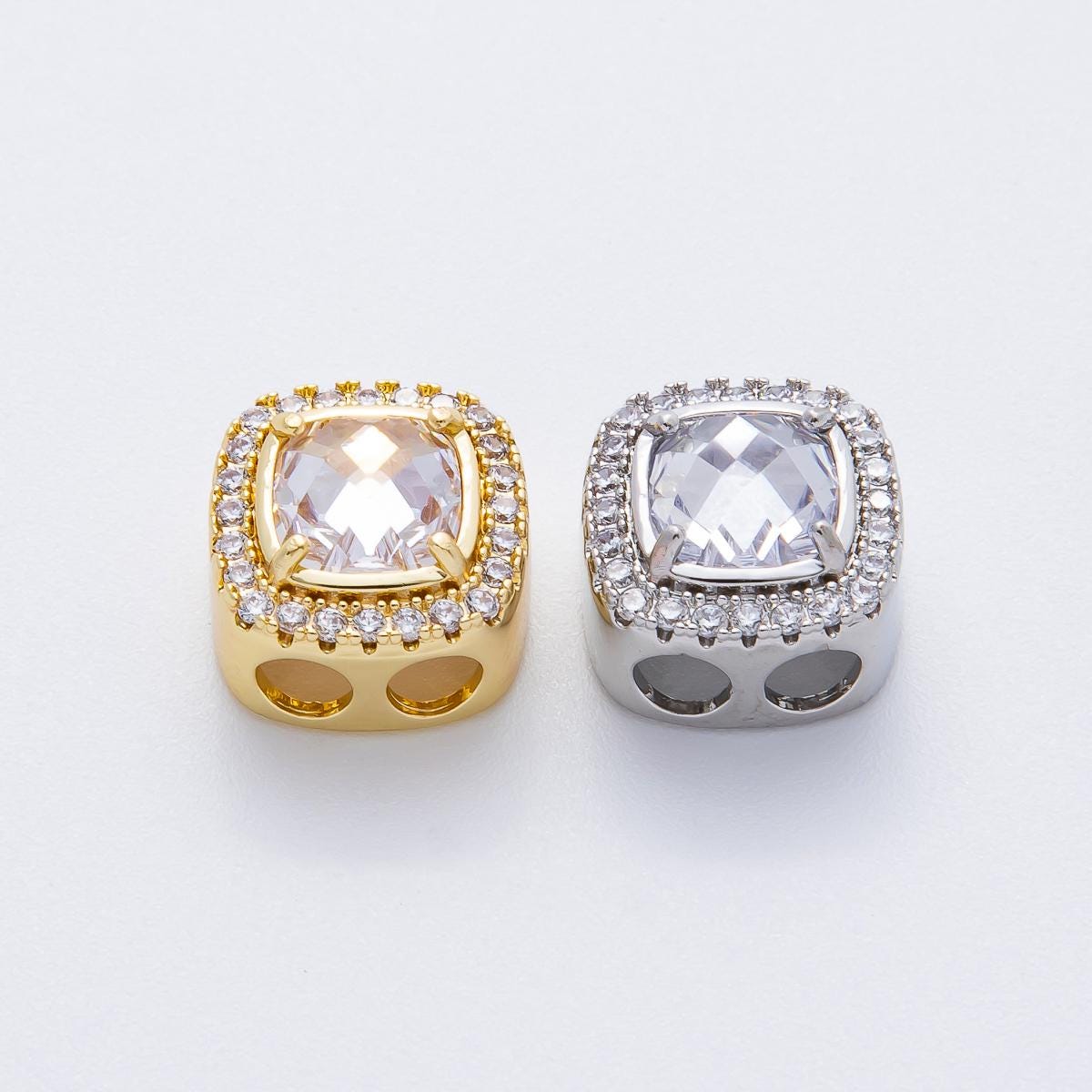 Bolo Tie Stopper Beads for Jewelry Making 2-Hole Slider Beads for Cord Necklace 18k Gold Filled Spacer Beads Supplies B-107