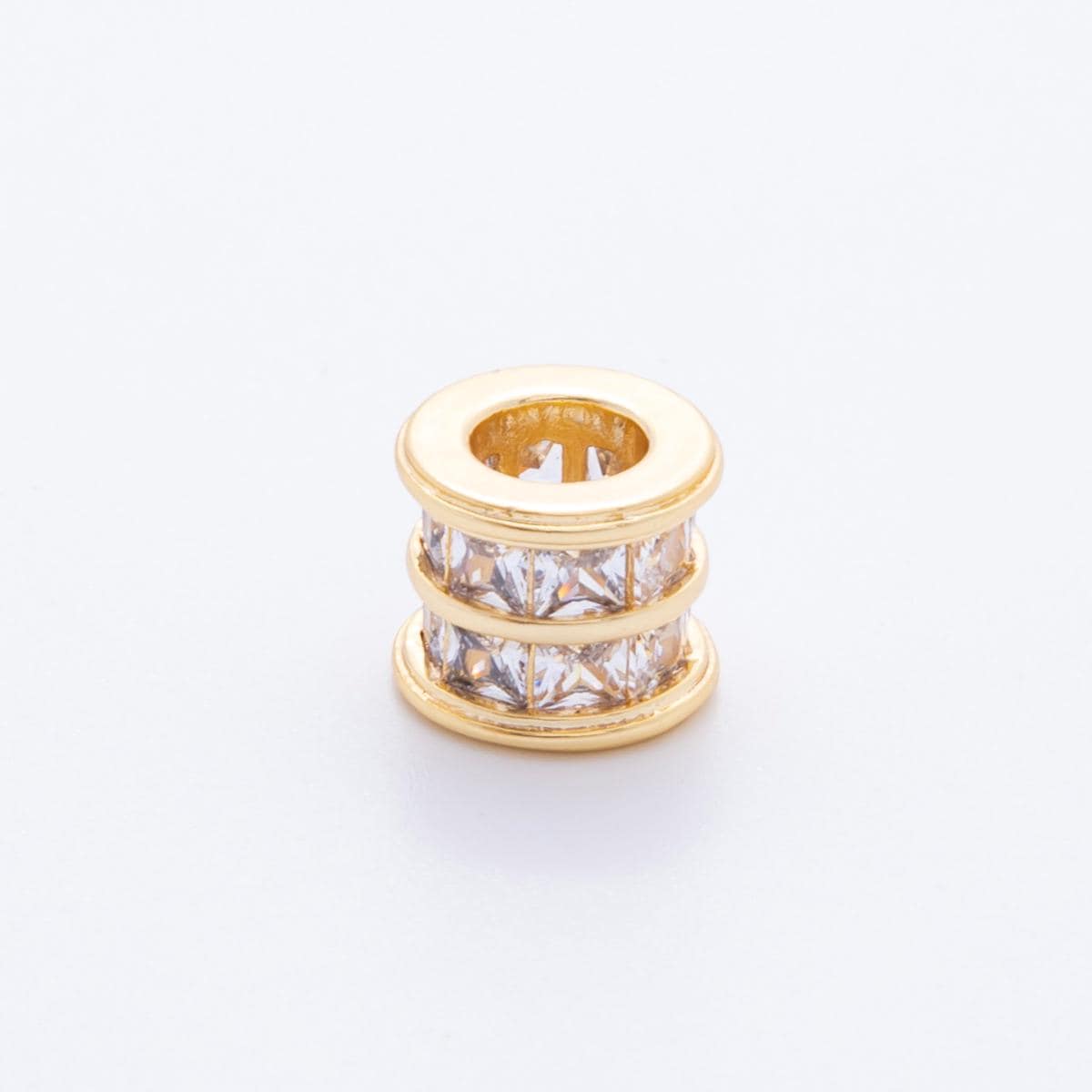 18k Gold Filled Beads CZ Micro Pave Tube Large Hole Spacer Beads Gold Cylinder Bead Spacer for Bracelet Making AF-1070