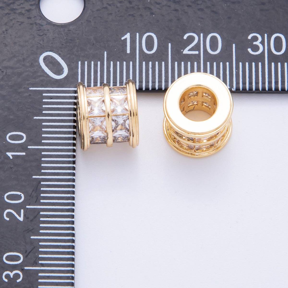 18k Gold Filled Beads CZ Micro Pave Tube Large Hole Spacer Beads Gold Cylinder Bead Spacer for Bracelet Making AF-1070