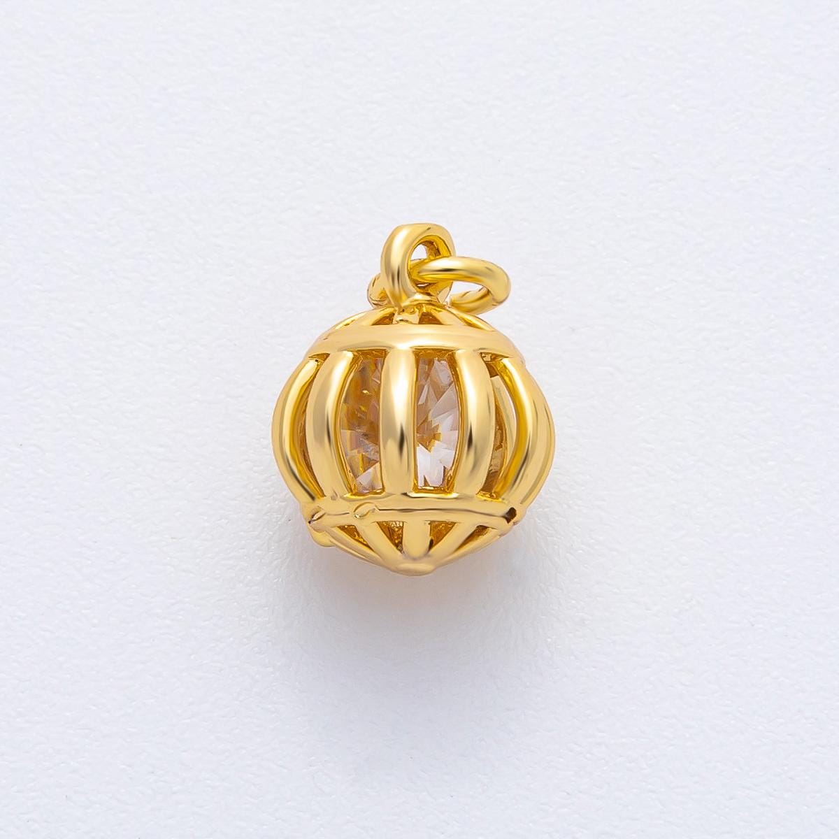 18k Gold Filled Tiny Gold Cage charm with Small crystal inside Ornamen Charm Bar Bracelets and Necklaces Gold Pave CZ Minimalist AF-1366