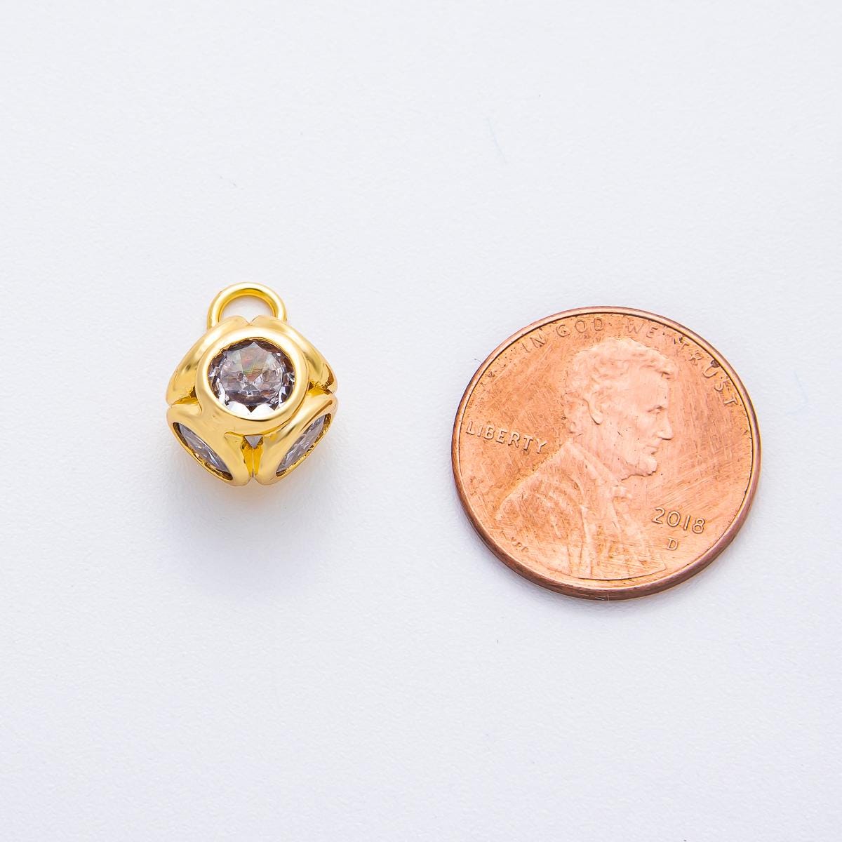 18k gold dainty cubed cz clear stone embedded pendant, add on cubed charm dainty crystal cz stone for necklace bracelet supply | AF-1368