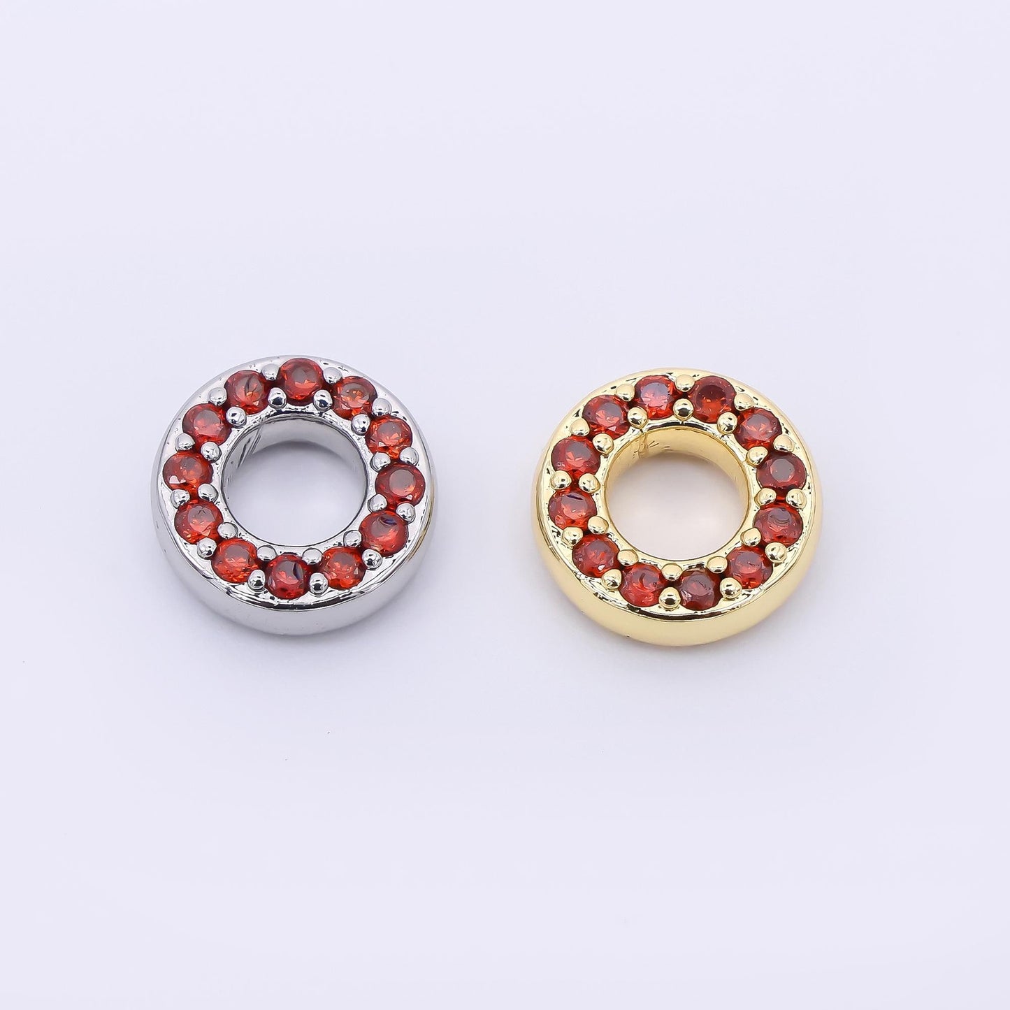 24K Gold Filled 9mm Birthstone Micro Paved CZ Open Round Bead in Gold & Silver | B592 - B815