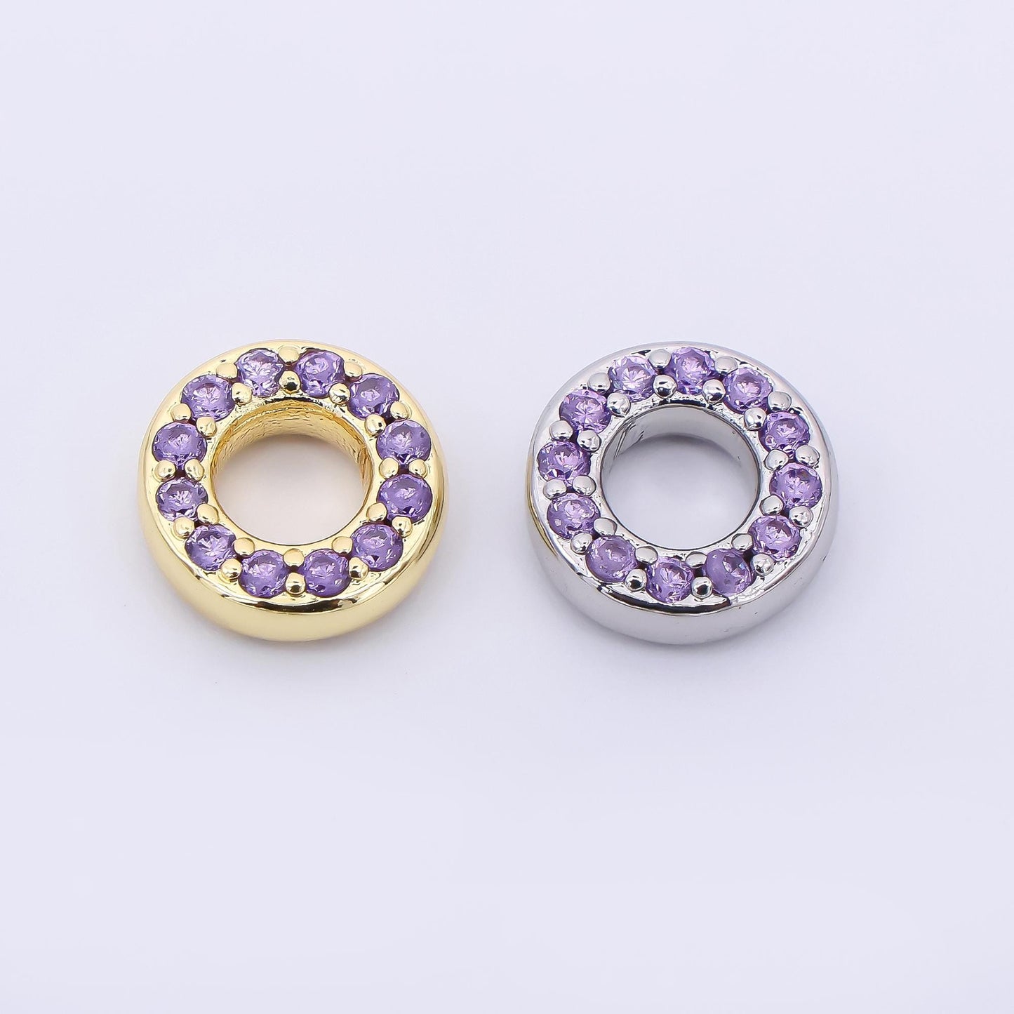 24K Gold Filled 9mm Birthstone Micro Paved CZ Open Round Bead in Gold & Silver | B592 - B815