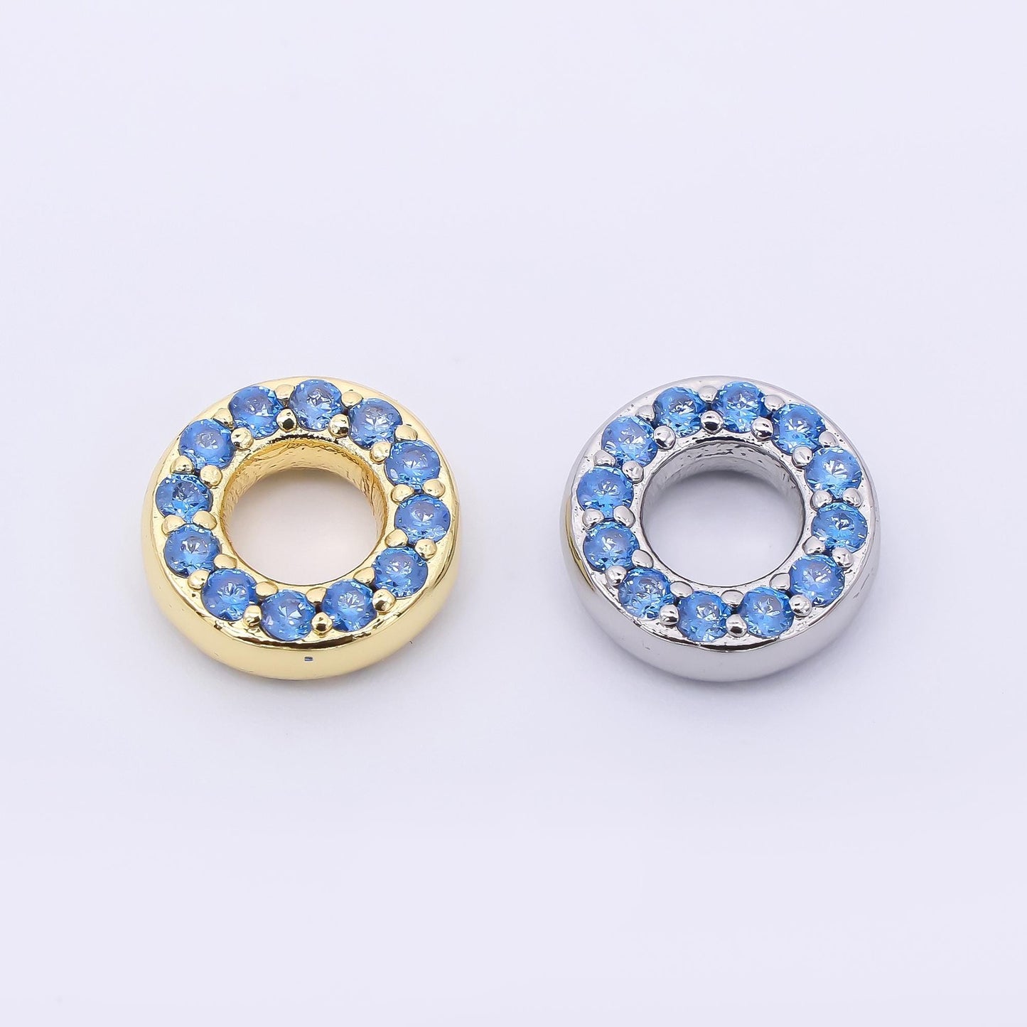 24K Gold Filled 9mm Birthstone Micro Paved CZ Open Round Bead in Gold & Silver | B592 - B815