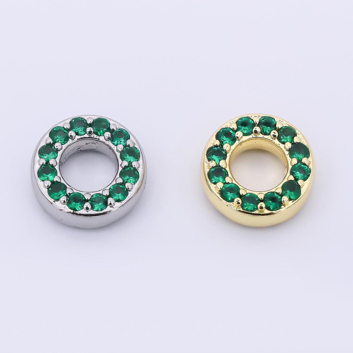 24K Gold Filled 9mm Birthstone Micro Paved CZ Open Round Bead in Gold & Silver | B592 - B815