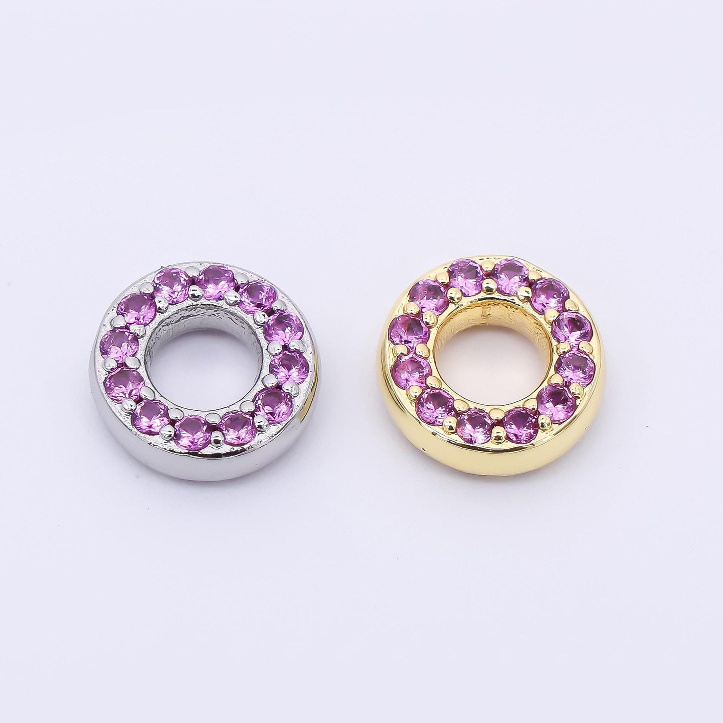 24K Gold Filled 9mm Birthstone Micro Paved CZ Open Round Bead in Gold & Silver | B592 - B815