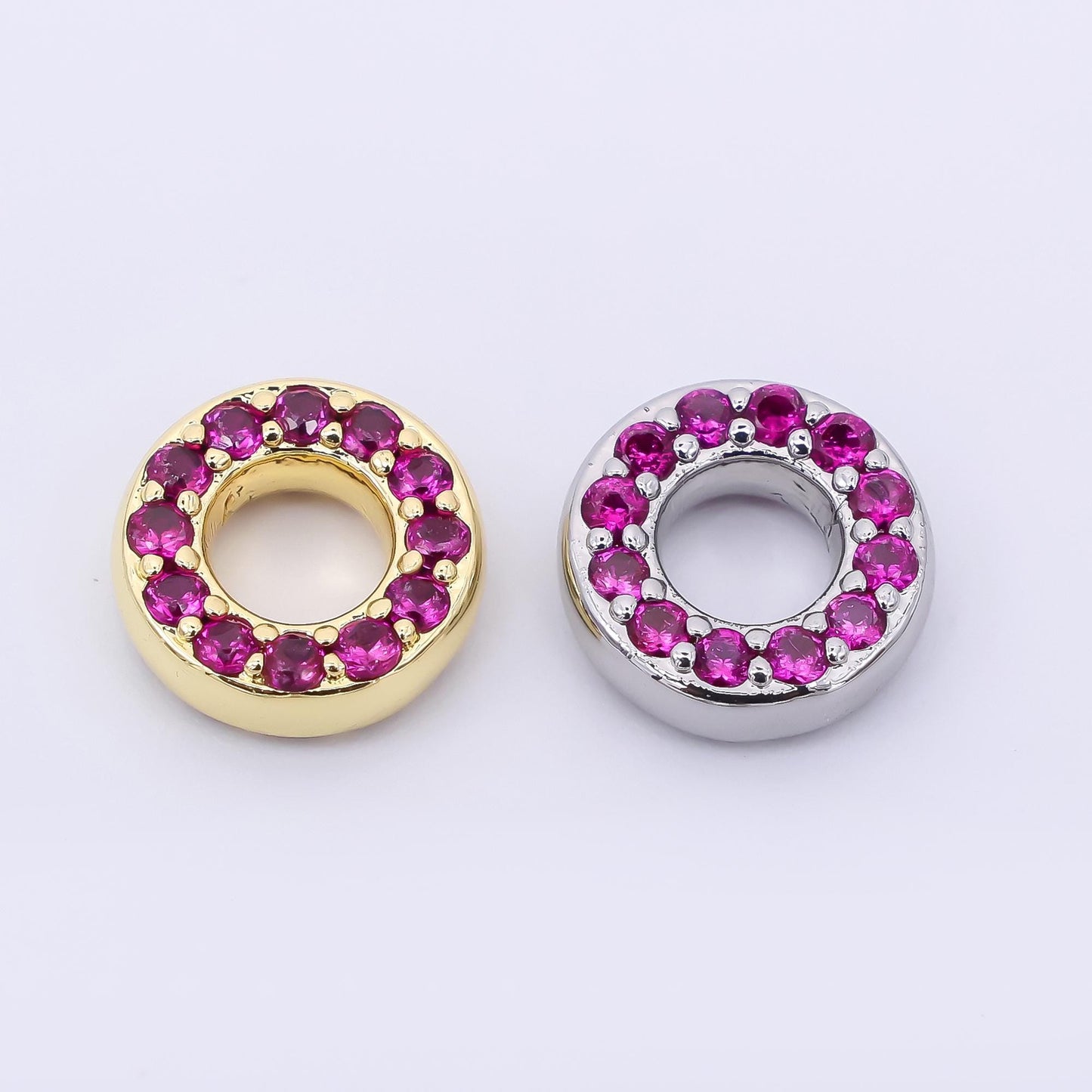 24K Gold Filled 9mm Birthstone Micro Paved CZ Open Round Bead in Gold & Silver | B592 - B815