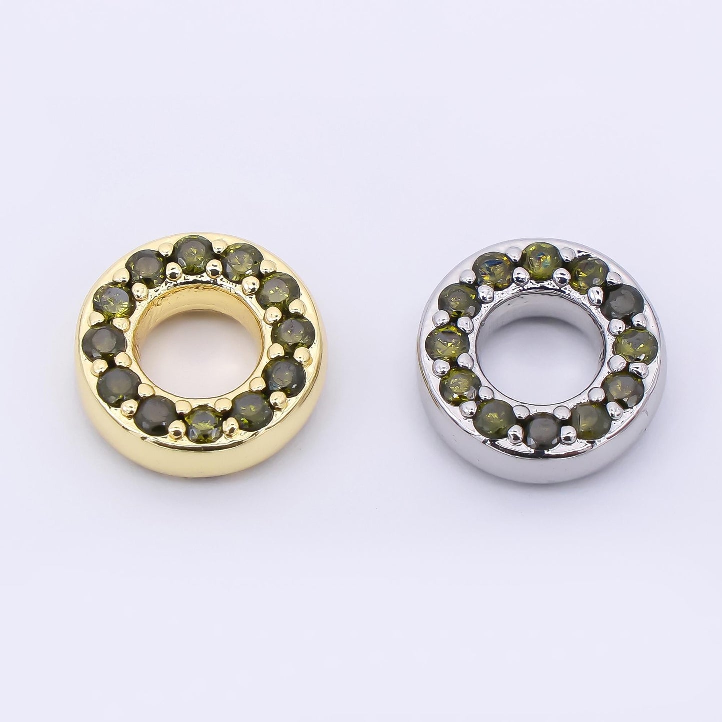 24K Gold Filled 9mm Birthstone Micro Paved CZ Open Round Bead in Gold & Silver | B592 - B815