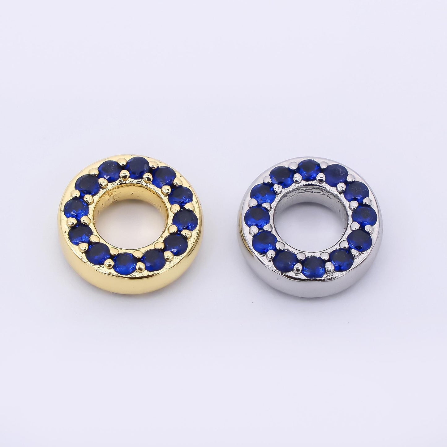24K Gold Filled 9mm Birthstone Micro Paved CZ Open Round Bead in Gold & Silver | B592 - B815