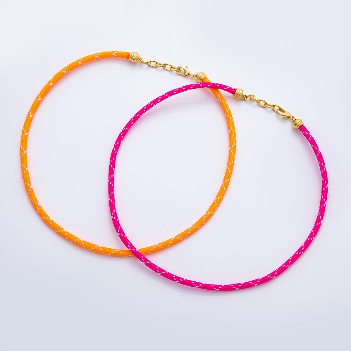 18K Gold Filled 5mm Orange Pink Summer Sport Cord 19 Inch Necklace | WA-3504