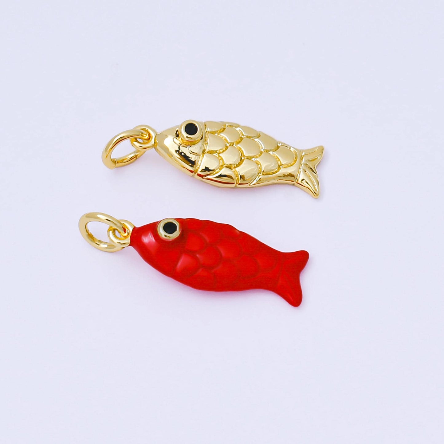 24K Gold Filled 19mm Red, Gold Koi Sardine Fish Charm | AF1286