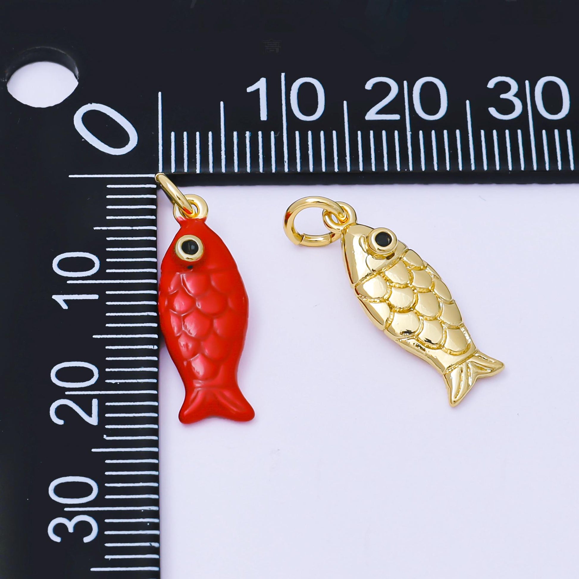 24K Gold Filled 19mm Red, Gold Koi Sardine Fish Charm | AF1286