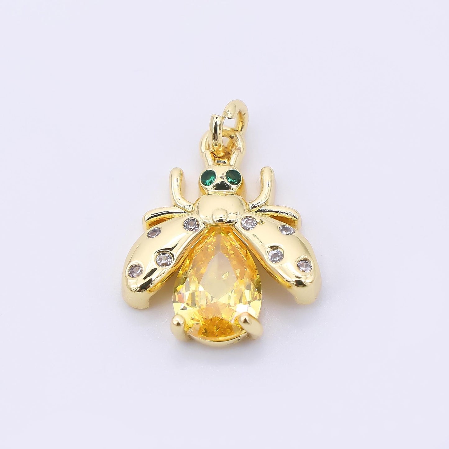 24K Gold Filled 13.5mm Yellow Pear-Cut CZ Flying Lady Bug Animals Charm | AJ292