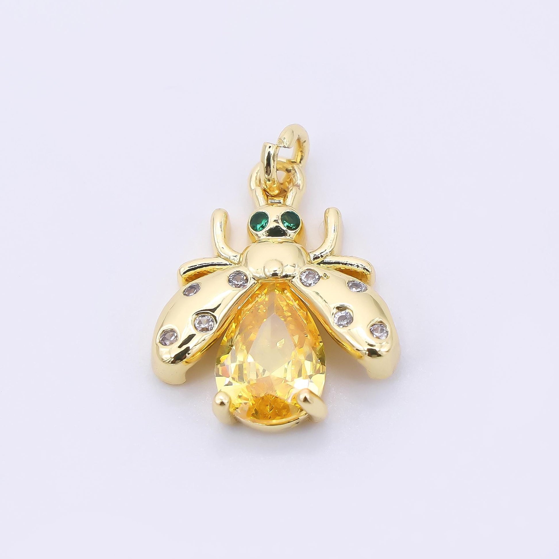 24K Gold Filled 13.5mm Yellow Pear-Cut CZ Flying Lady Bug Animals Charm | AJ292