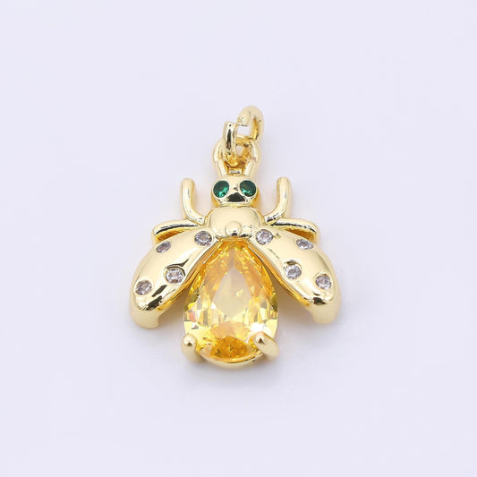 24K Gold Filled 13.5mm Yellow Pear-Cut CZ Flying Lady Bug Animals Charm | AJ292