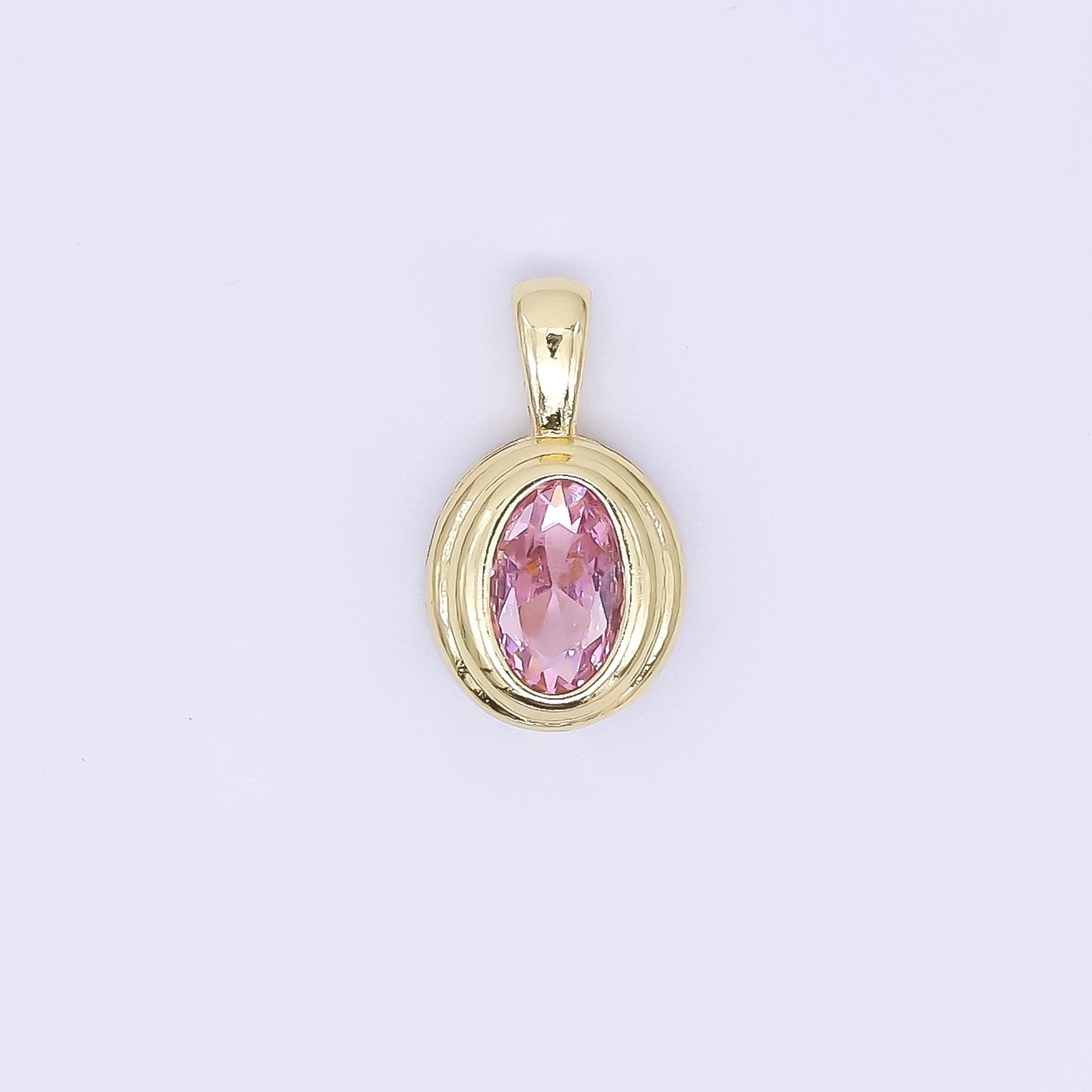 24K Gold Filled 12.5mm Pink, Purple, Orange CZ Bezel Outline Oval Pendant | AH479 AH480