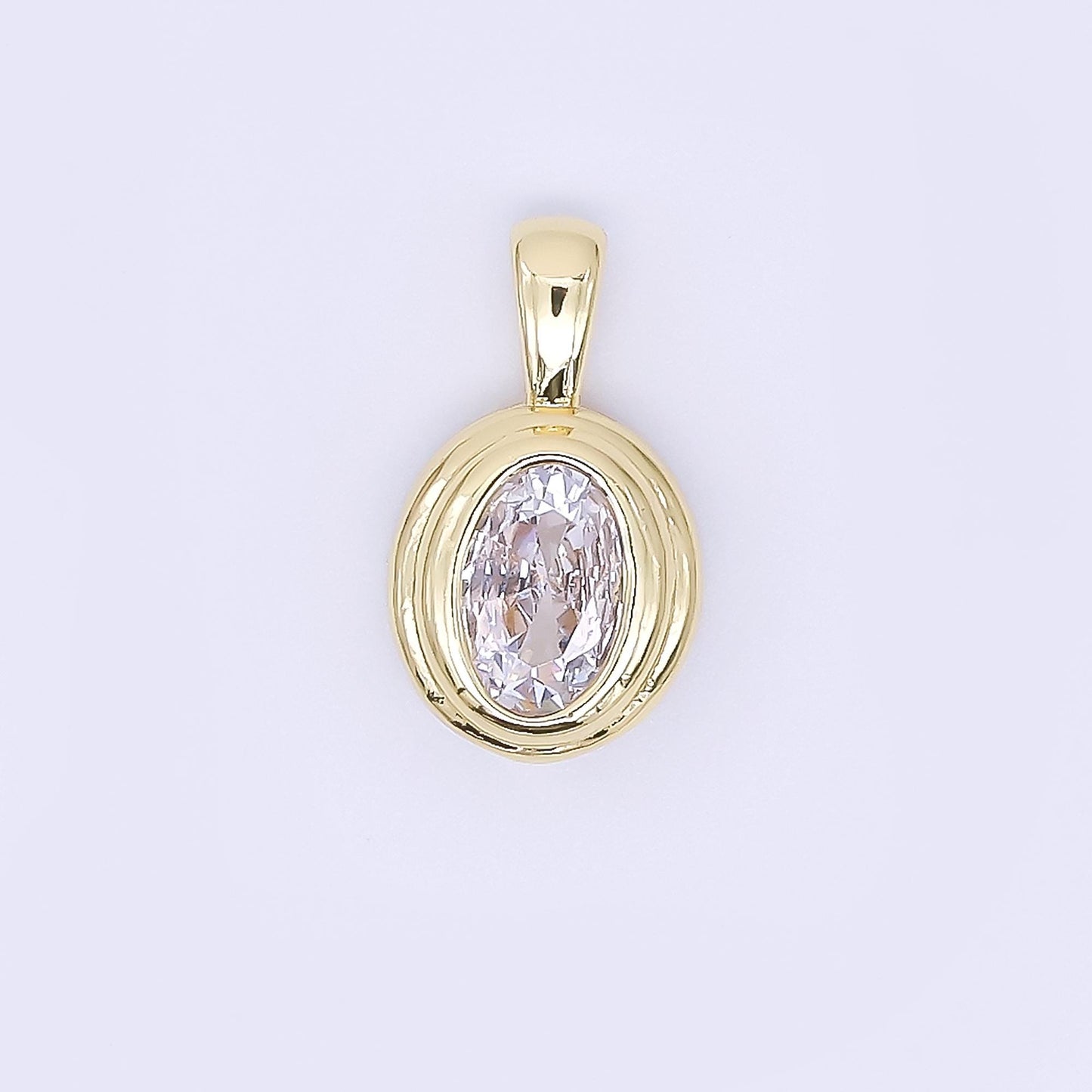 24K Gold Filled 12.5mm Pink, Purple, Orange CZ Bezel Outline Oval Pendant | AH479 AH480