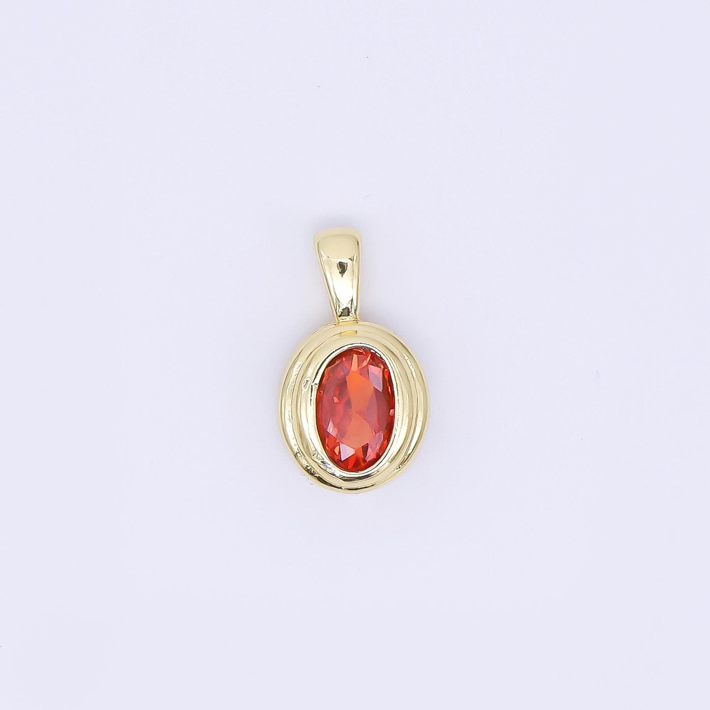 24K Gold Filled 12.5mm Pink, Purple, Orange CZ Bezel Outline Oval Pendant | AH479 AH480